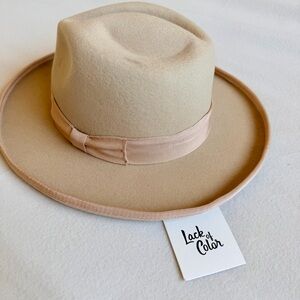 New Lack of Color Pierre Wool Felt Fedora Hat in Blush 57cm